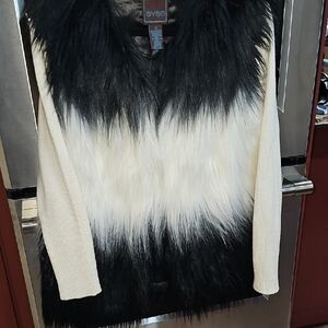 Elegant Black and White Faux Fur Cardigan